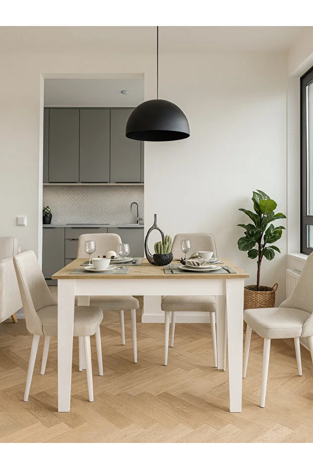 Tatyos Kapaklı Yemek Masası - Gizli Bölmeli Mutfak Masası Beyaz-Safir 110cm